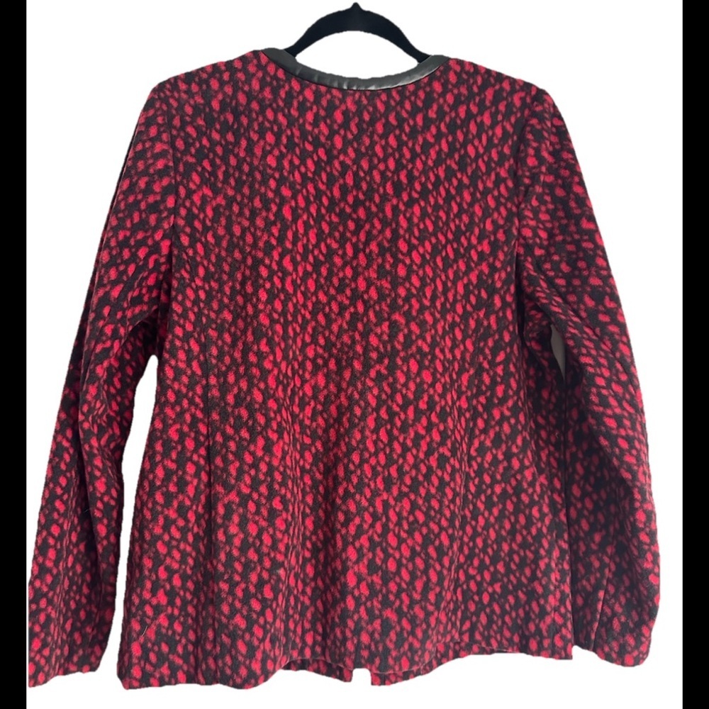 BOB MACKIE Wearable Art Red Black Faux Leather Trim Full Zip Jacket Sz M - Picture 2 of 6